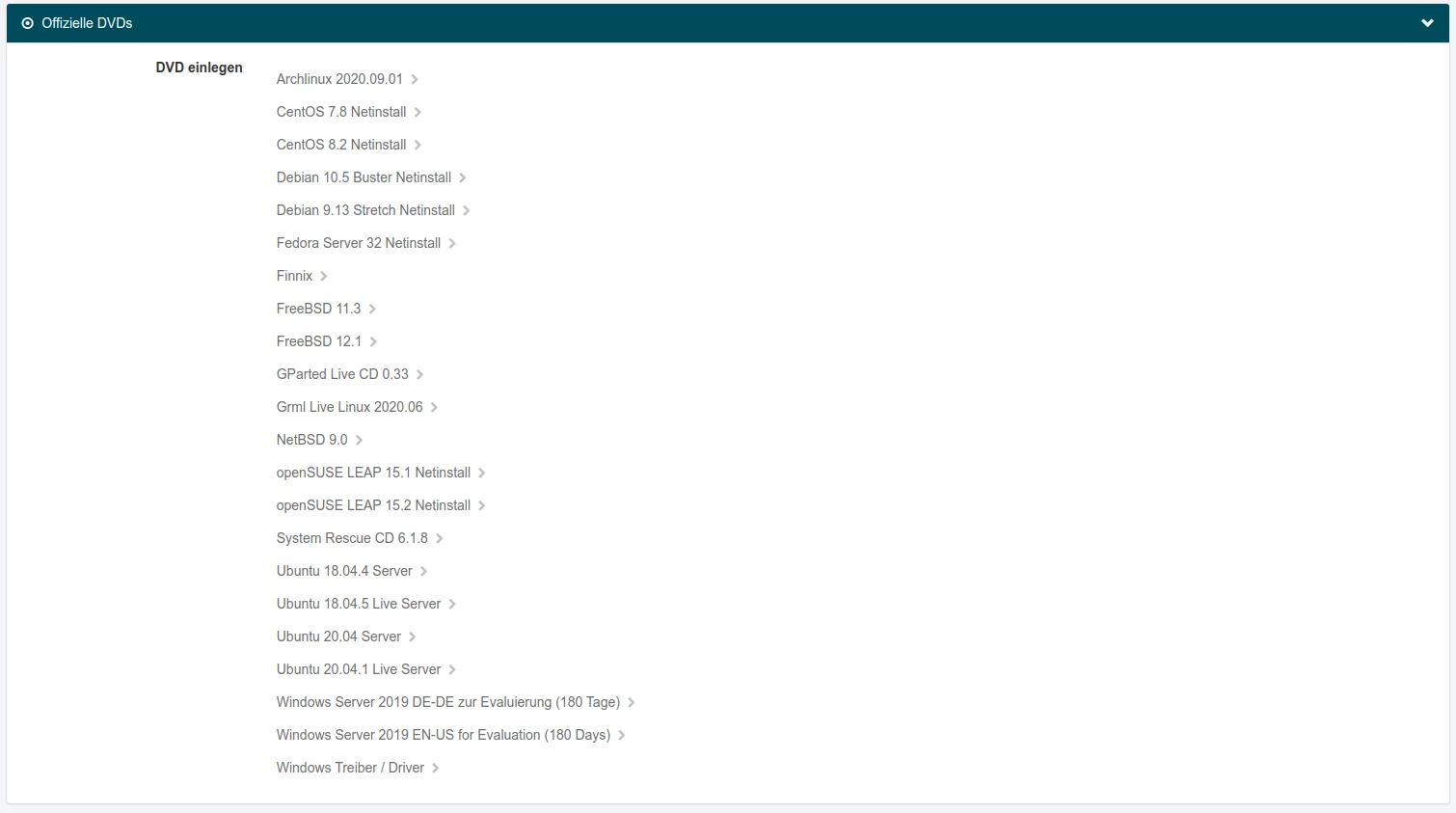Large ISO selection at netcup.