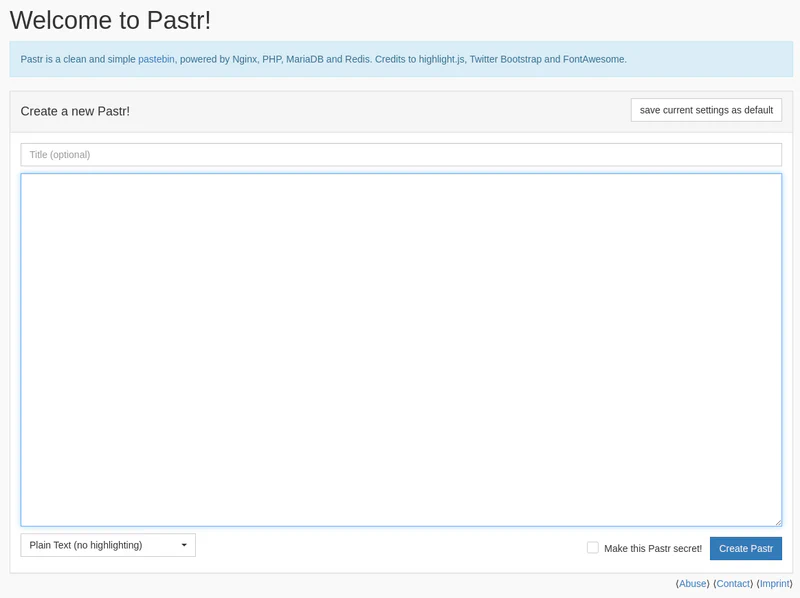 Pastr - Yet another Pastebin-Service